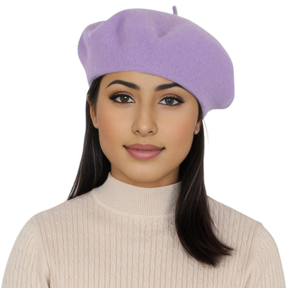 Women's Wool French Beret Hats Solid Color Classic Beanie Fall Winter Cap