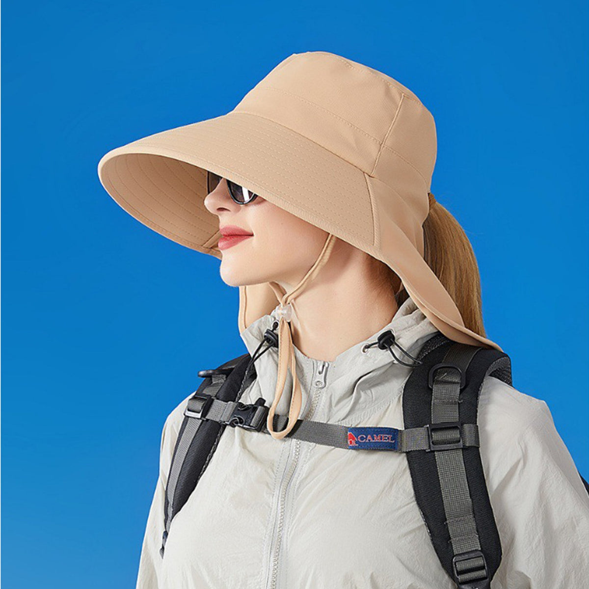 Anna-Kaci Women Ponytail Sun Hat Wide Brim Sun Hat with Flap Packable Adjustable Summer Beach Hat