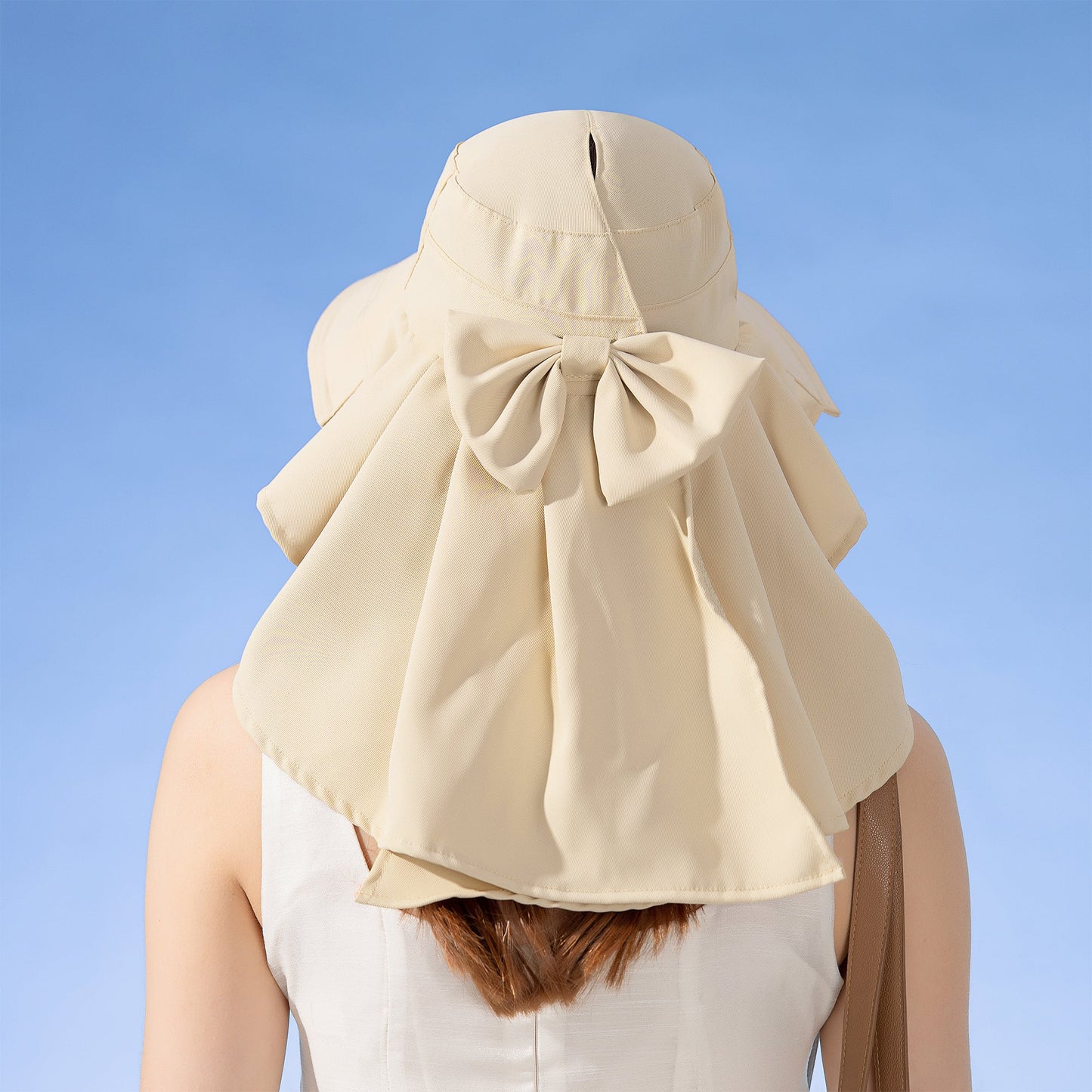 Anna-Kaci Womens Wide Brim Sun Hat UV Protection Flap Design with Back Bow Detail and Adjustable Chin Strap