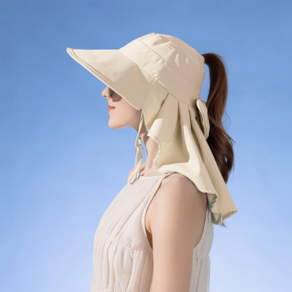 Anna-Kaci Womens Wide Brim Sun Hat UV Protection Flap Design with Back Bow Detail and Adjustable Chin Strap