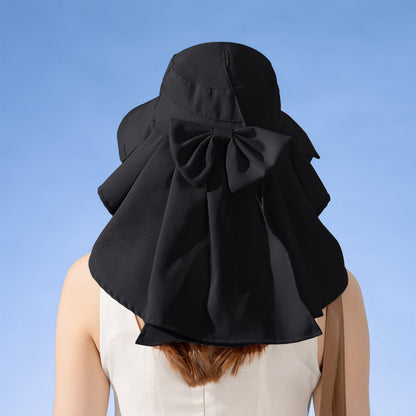 Anna-Kaci Womens Wide Brim Sun Hat UV Protection Flap Design with Back Bow Detail and Adjustable Chin Strap