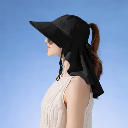 Anna-Kaci Womens Wide Brim Sun Hat UV Protection Flap Design with Back Bow Detail and Adjustable Chin Strap