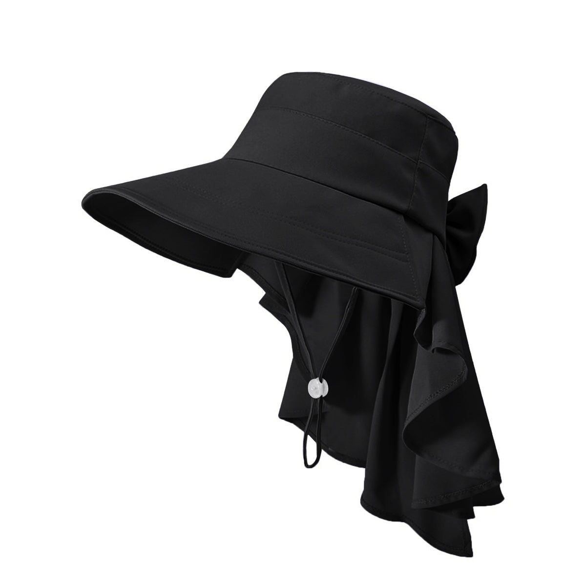 Anna-Kaci Womens Wide Brim Sun Hat UV Protection Flap Design with Back Bow Detail and Adjustable Chin Strap