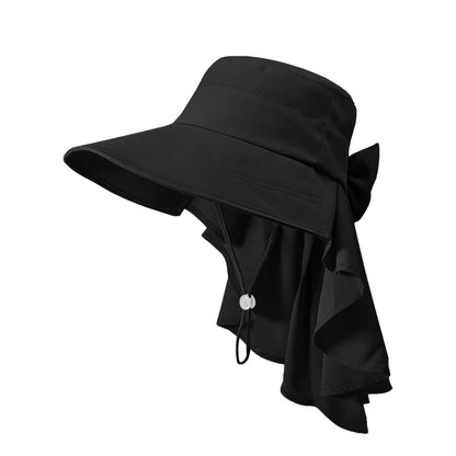 Anna-Kaci Womens Wide Brim Sun Hat UV Protection Flap Design with Back Bow Detail and Adjustable Chin Strap