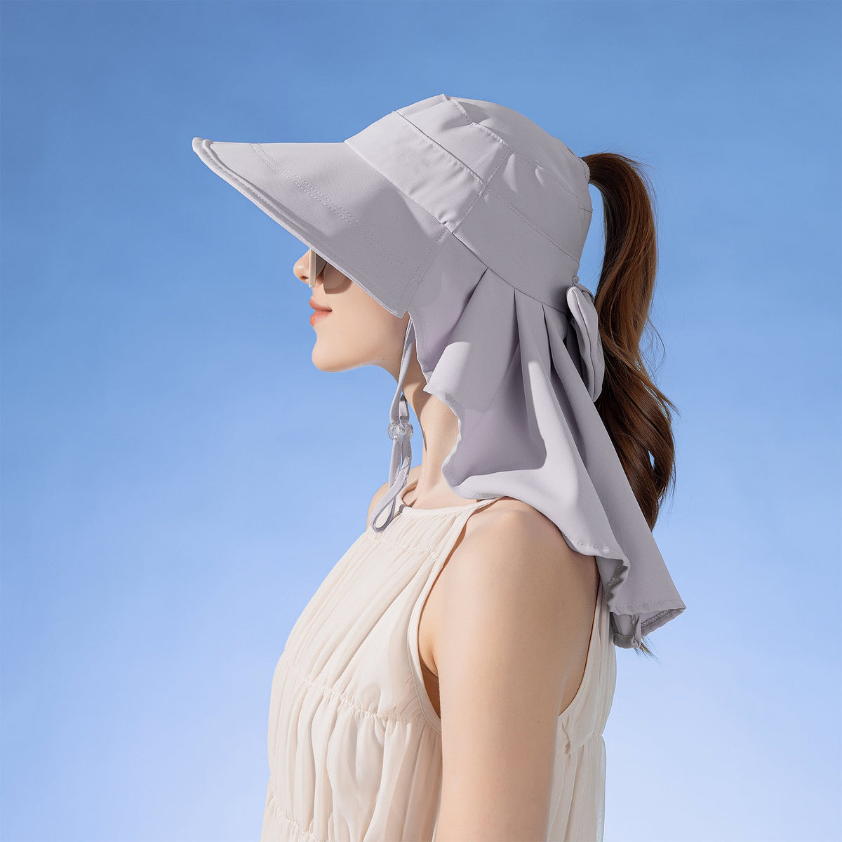Anna-Kaci Womens Wide Brim Sun Hat UV Protection Flap Design with Back Bow Detail and Adjustable Chin Strap
