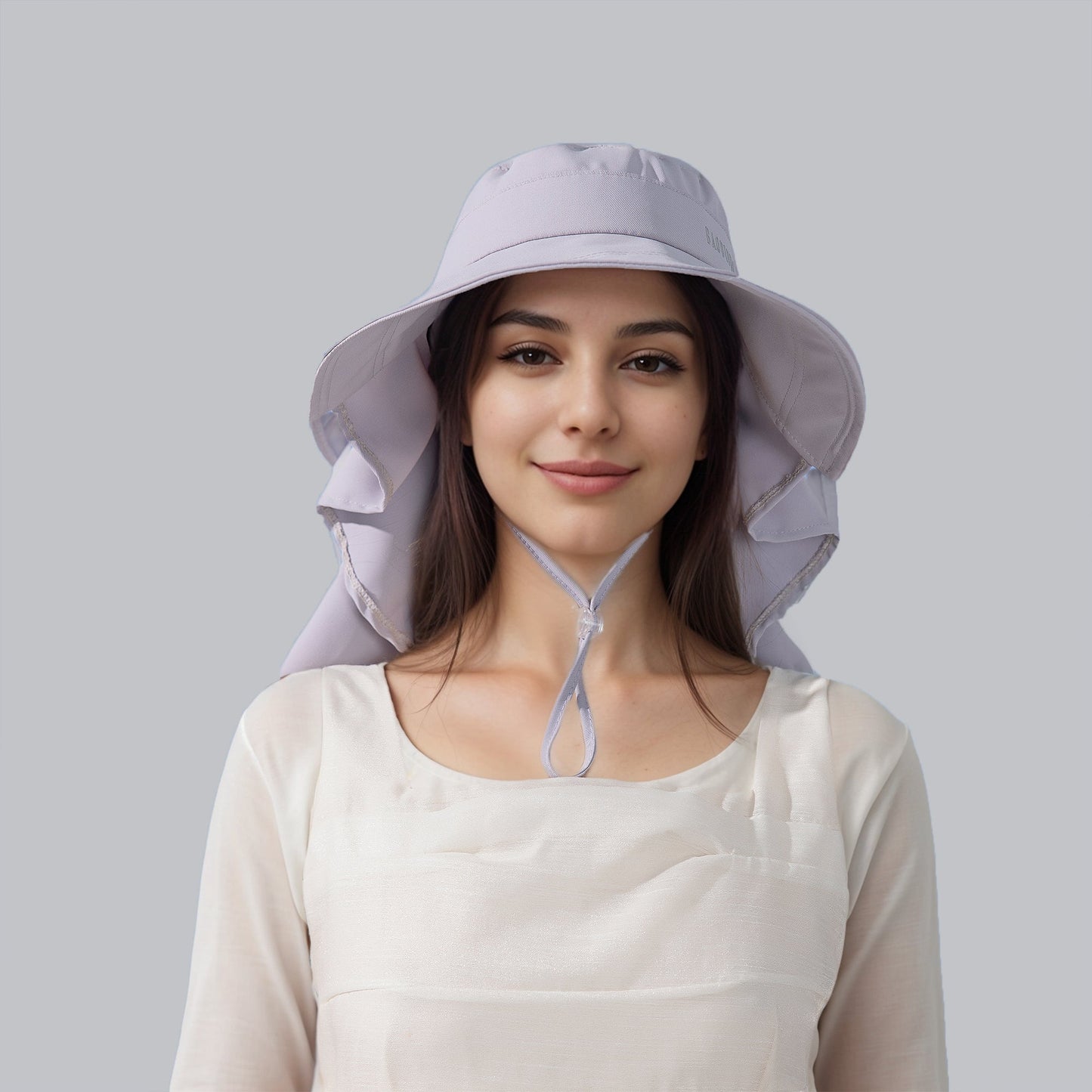 Anna-Kaci Womens Wide Brim Sun Hat UV Protection Flap Design with Back Bow Detail and Adjustable Chin Strap