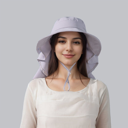 Anna-Kaci Womens Wide Brim Sun Hat UV Protection Flap Design with Back Bow Detail and Adjustable Chin Strap