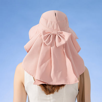 Anna-Kaci Womens Wide Brim Sun Hat UV Protection Flap Design with Back Bow Detail and Adjustable Chin Strap
