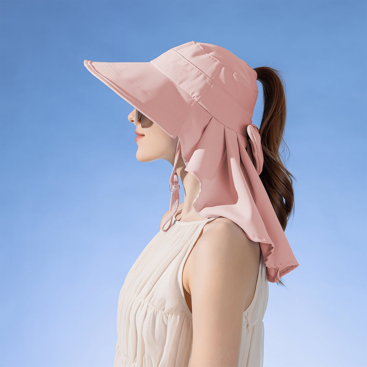 Anna-Kaci Womens Wide Brim Sun Hat UV Protection Flap Design with Back Bow Detail and Adjustable Chin Strap