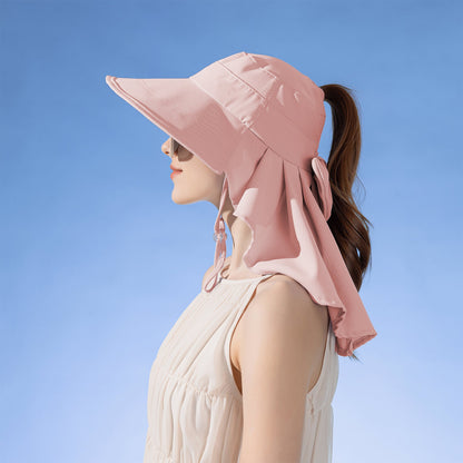 Anna-Kaci Womens Wide Brim Sun Hat UV Protection Flap Design with Back Bow Detail and Adjustable Chin Strap