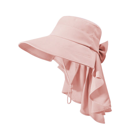 Anna-Kaci Womens Wide Brim Sun Hat UV Protection Flap Design with Back Bow Detail and Adjustable Chin Strap