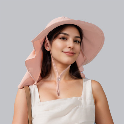 Anna-Kaci Womens Wide Brim Sun Hat UV Protection Flap Design with Back Bow Detail and Adjustable Chin Strap