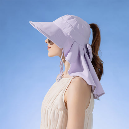 Anna-Kaci Womens Wide Brim Sun Hat UV Protection Flap Design with Back Bow Detail and Adjustable Chin Strap