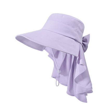 Anna-Kaci Womens Wide Brim Sun Hat UV Protection Flap Design with Back Bow Detail and Adjustable Chin Strap
