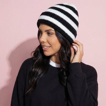 Anna-Kaci Unisex Striped Knit Beanie Hat Cuffed Warm Winter Cap