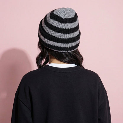 Anna-Kaci Unisex Striped Knit Beanie Hat Cuffed Warm Winter Cap