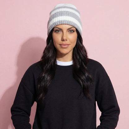 Anna-Kaci Unisex Striped Knit Beanie Hat Cuffed Warm Winter Cap
