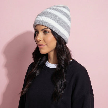 Anna-Kaci Unisex Striped Knit Beanie Hat Cuffed Warm Winter Cap