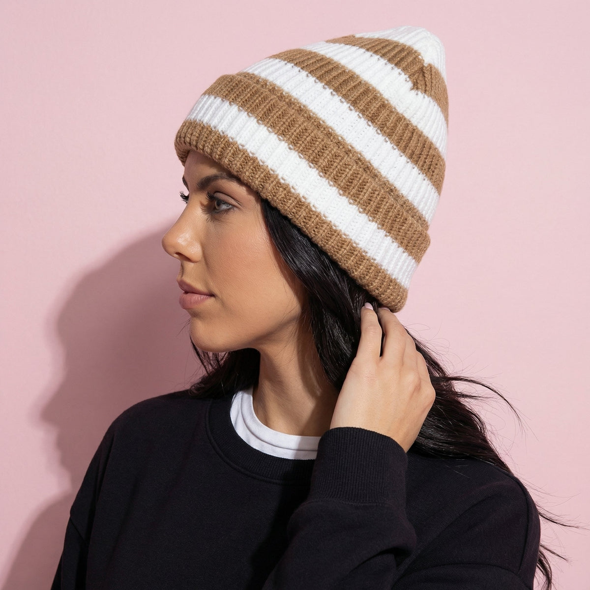 Anna-Kaci Unisex Striped Knit Beanie Hat Cuffed Warm Winter Cap