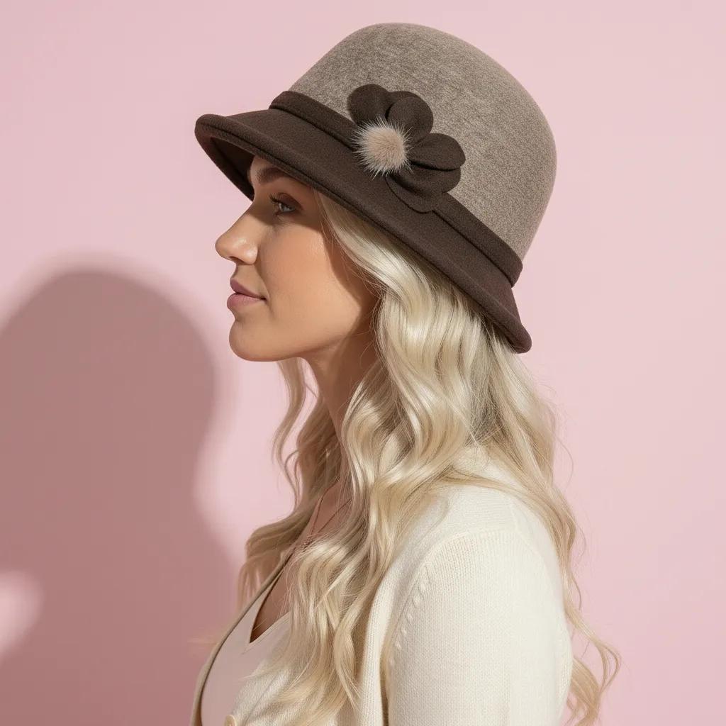 Anna-Kaci Womens Soft Felt Cloche Hat with Decorative Flower Accent