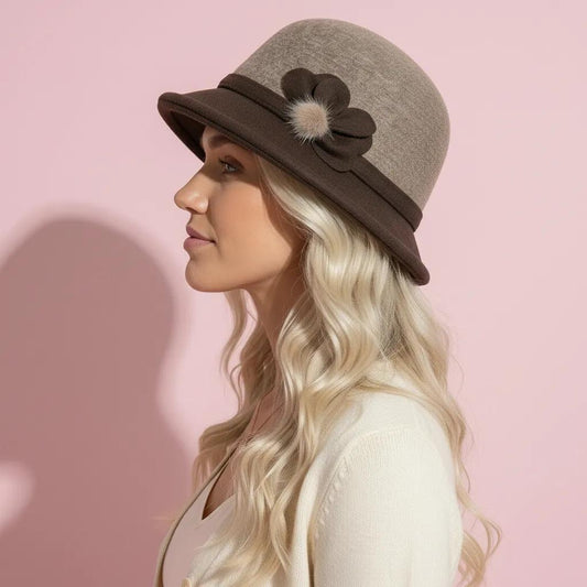 Anna-Kaci Womens Soft Felt Cloche Hat with Decorative Flower Accent