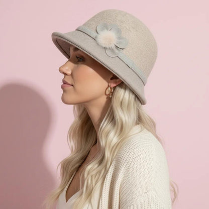 Anna-Kaci Womens Soft Felt Cloche Hat with Decorative Flower Accent