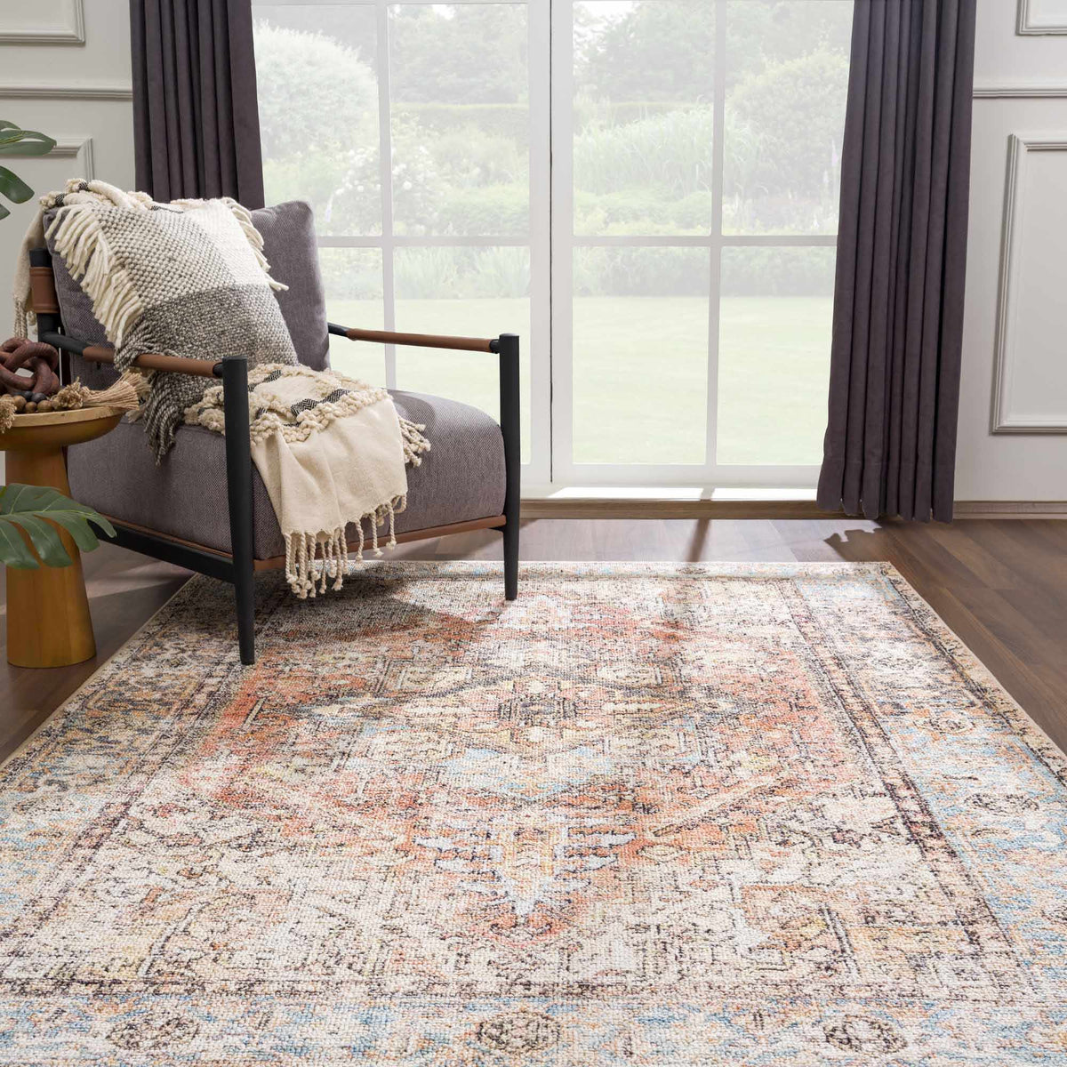 Beck Peach Washable Area Rug - Clearance