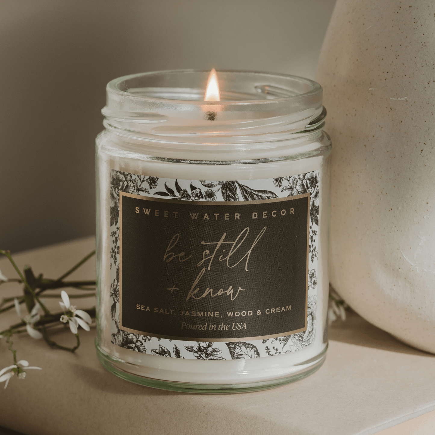 Be Still and Know Soy Candle - Clear Patterned Jar - 9 oz