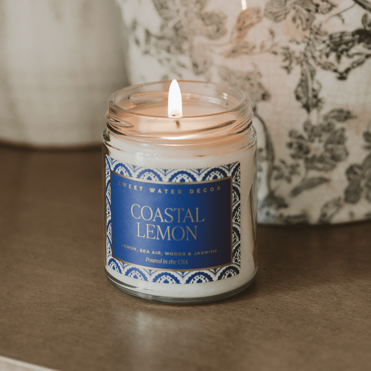 Coastal Lemon Soy Candle - Clear Patterned Jar - 9 oz