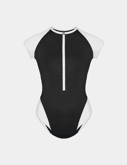 Cap-Sleeve One Piece Swimsuit - Color Block - Last Call