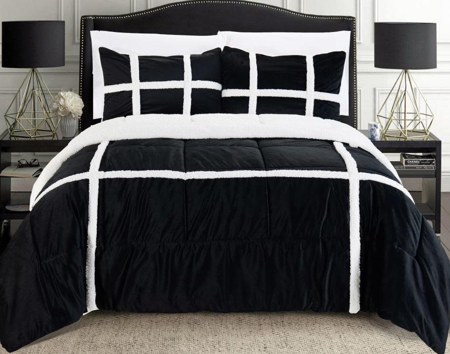 Elegant Comfort 3-Piece Stripe Micro-Suede Reversible Sherpa - Comforter Set