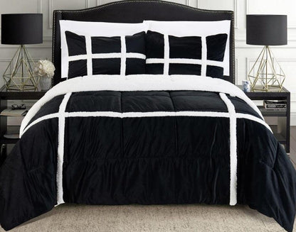 Elegant Comfort 3-Piece Stripe Micro-Suede Reversible Sherpa - Comforter Set