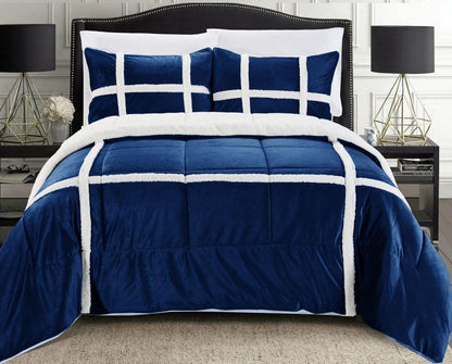 Elegant Comfort 3-Piece Stripe Micro-Suede Reversible Sherpa - Comforter Set