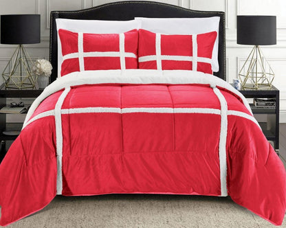 Elegant Comfort 3-Piece Stripe Micro-Suede Reversible Sherpa - Comforter Set