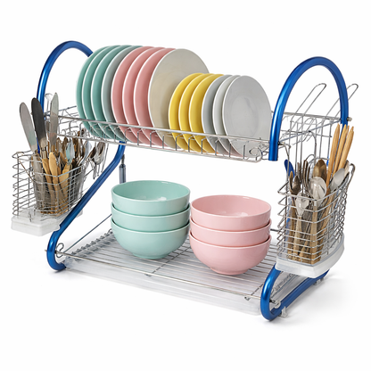 Better Chef 22-Inch 2-Tier Chrome Dish Rack Blue