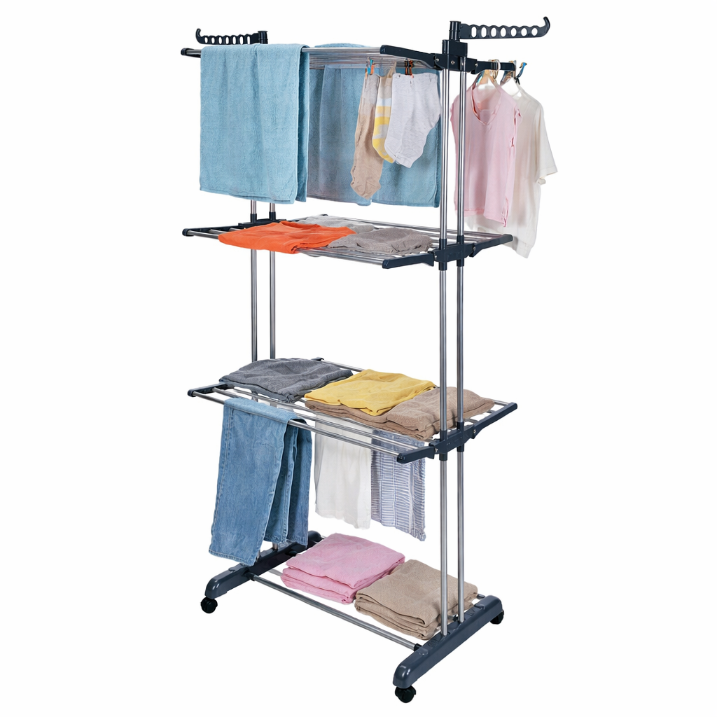 Fresh Fab Finds Clothes Drying Rack Rolling Collapsible Laundry Dryer Hanger Stand Rail Shelve
Wardrobe Clothing Drying Racks w/ Dual Side Wings