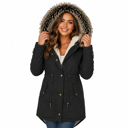 Chic YC Women's Winter Parka Coat Fleece Lined Military Jacket Women Faux Fur Hooded Coat