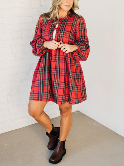 New Women's Holiday Plaid Mini Dress