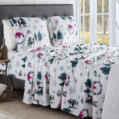 Elegant Comfort 4-Piece Holiday Christmas Velvet Plush Flannel Sheet Set