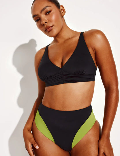 High Rise Bikini Swim Bottom - Color Block