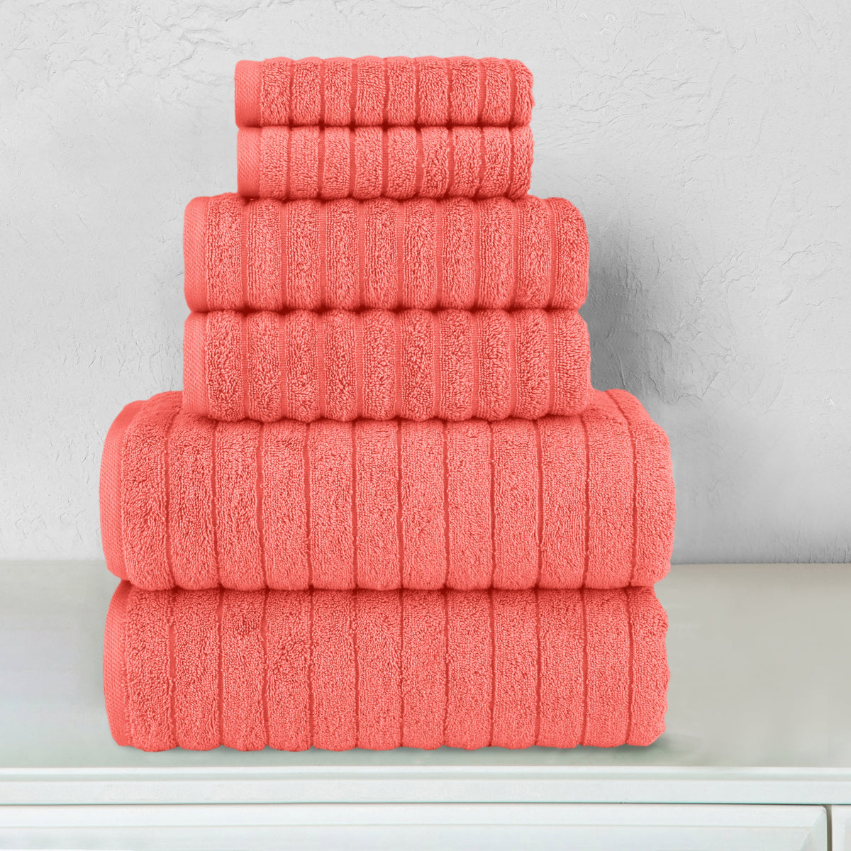Elegant Comfort 6-Piece Turkish Cotton Corduroy Towel Set, 2 Washcloths, 2 Hand Towels and 2 Bath Towels