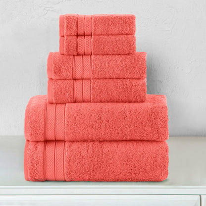 Elegant Comfort 6-Piece Turkish Cotton Three Line Popcorn Towel Set, 2 Washcloths, 2 Hand Towels and 2 Bath Towels