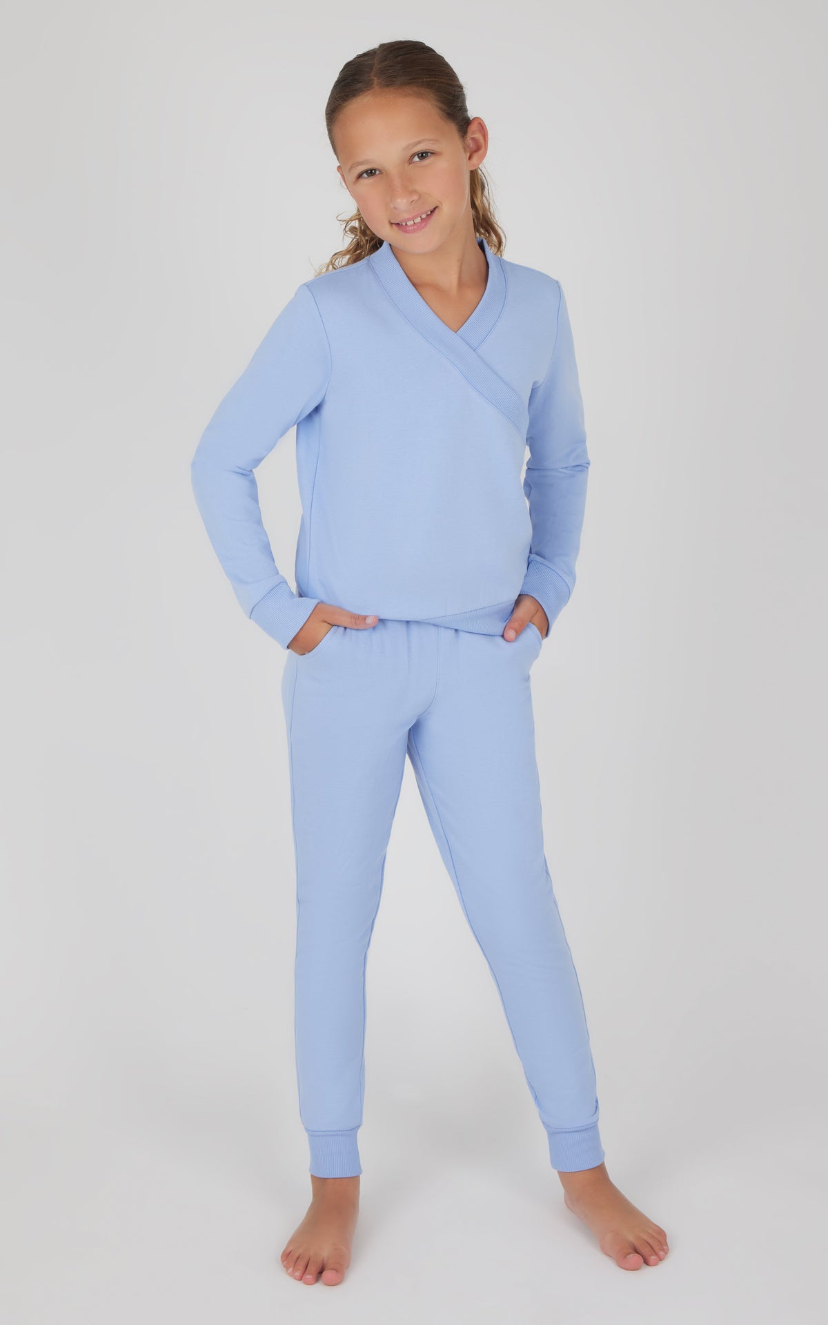 90 Degree by Reflex Girls 2 PC Terry Crossover Long Sleeve Top + Brushed Jogger Set