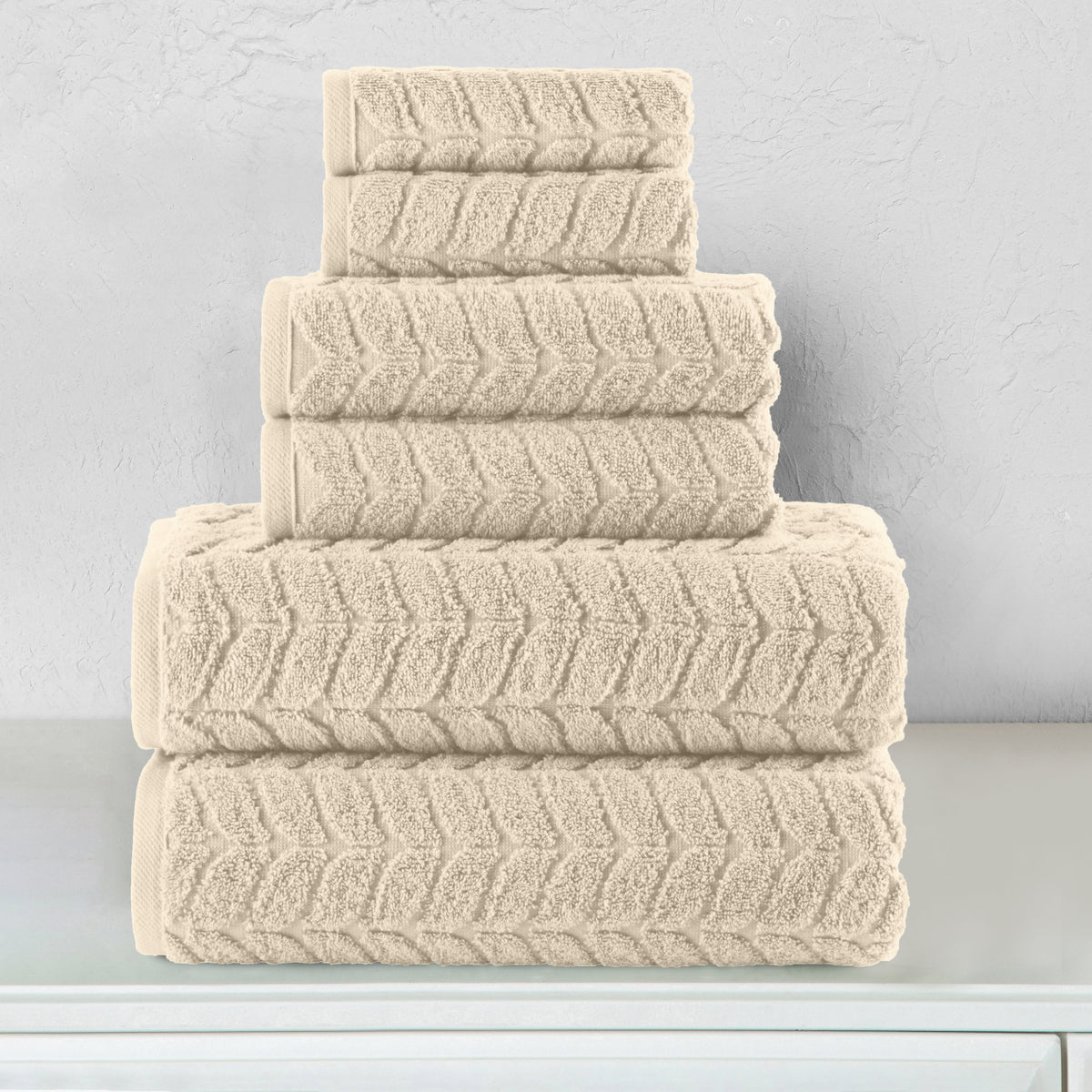 Elegant Comfort 6-Piece Turkish Cotton Braided Towel Set, 2 Washcloths, 2 Hand Towels and 2 Bath Towels