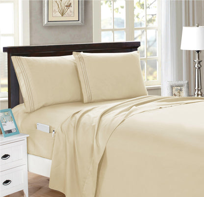 Elegant Comfort 4 Piece Smart Pocket Sheet Set - Features Double Sided Storage Pockets on Fitted Sheet