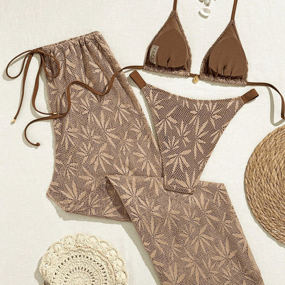 Women's Three-Piece Bikini Set with Halter Neck, Long Pants Swimwear for Beach Style New Fashion Bikini
