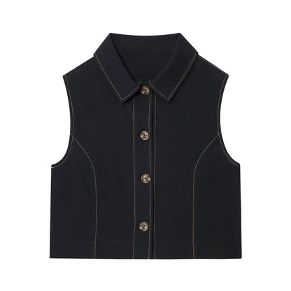 Color blocked straight vest with stitching and pants set