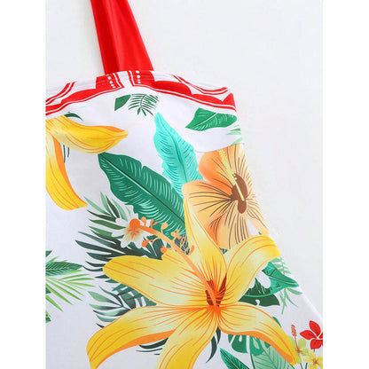 Linen Printed Halter One-Piece Swimsuit for Women