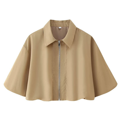 Short sleeved zipper top jacket+skirt set
