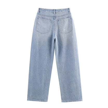 Water drill short denim jacket+pants set